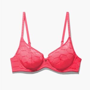 New Savage X Fenty Pink Smash Flocked Logo Unlined Bra Size 34C